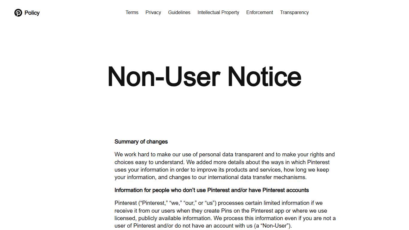 Non-User Notice | Pinterest Policy